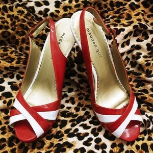 Madden Girl Red & White G Petal Peek-a-Boo Pumps Sz 9.5